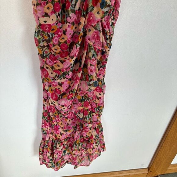 Astr the Label Vilma Floral Ruched Ruffle Detail Asymmetrical Hem Midi Dress - Picture 8 of 16